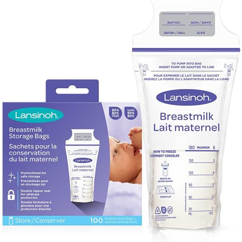 Lansinoh Breastmilk Storage Bags, 100 Count, Baby Essentials, Fast Freeze & Thaw Breast Milk Bags for Baby Bottle Feeding, Superior Strength & Stretch, 6 Ounce