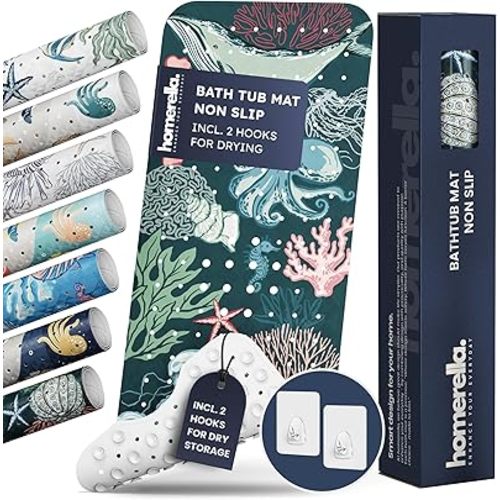 Bathtub Mat Non Slip Anti Mold for Kids 40x16 - homerella® Bath Mat for Tub, BPA Free, Incl. 2 Hooks, Washable Shower Mat Non Slip Anti Mold, Shower Mats for Inside Shower, EU Certified