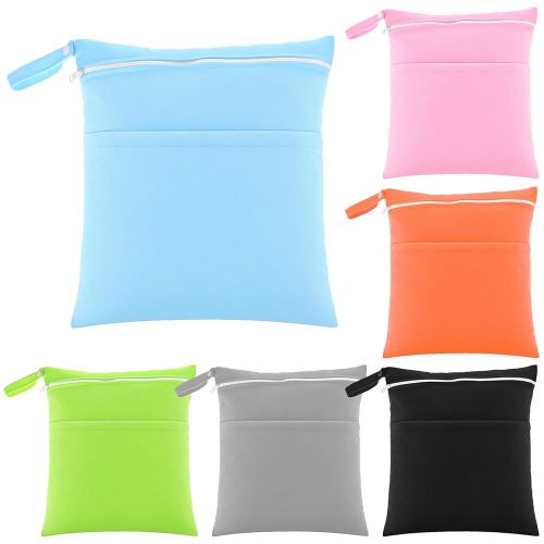 6 Pack Wet Dry Bags for Diaper Bag Waterproof Baby Diaper Wet Bag with 2 Zippered Pockets Reusable Wets Swimsuit Bags for Beach Pool Daycare Yoga Gym Dirty Clothes, 6 Colors 14 X 11.8in