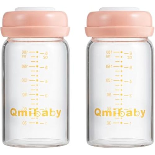 Breast Milk Storage Bottles 180ml 6oz BPA-Free Leak-Proof Baby Bottle for Breastmilk Storage Wide Neck Bottles with Screw Ring Sealing Disk Breastfeeding Essential Color Pink