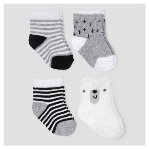 Baby 4pk Chenille Crew Socks - Cloud Island™ - Gray 0-6M