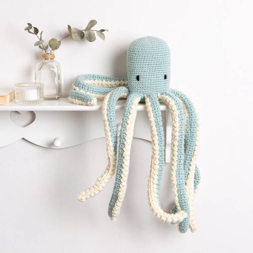 Octopus Crochet Kit. Beautiful Rosie Octopus Amigurumi Kit. Intermediate Crochet Kit make Octopus.  Octopus Crochet Pattern by Wool Couture