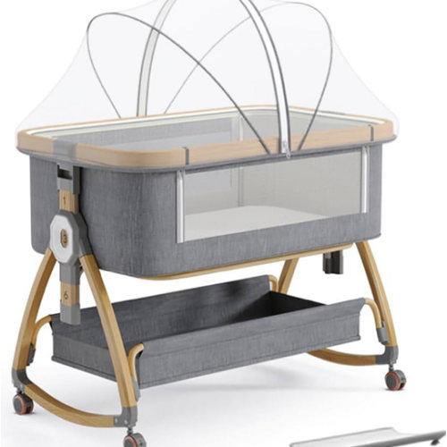 bonbay Baby Bassinet, Bedside Bassinet for Baby, 4 in 1 Portable Bassinet Bedside Sleeper with Wheels Mosquito Net & Storage Basket, 6 Height Adjustable Rocking Bassinet for Newborn Baby