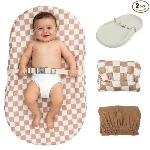 2 Pack Changing Pad Cover for Girls Boys,Lovely Soft Breathable Cotton Changing Table Cover,Unisex Baby Diaper Change Table Pad Covers.Fit 32"x16" Contoured Pad（Checkerboard,Brown）
