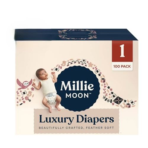Millie Moon Luxury Disposable Baby Diapers Size 1 I 100 Count I, Ultra Soft Comfort, Absorbent Core for Day & Night Use, Wetness Indicator, Gentle Materials, Secure Fit