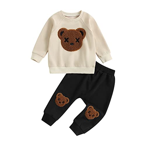 Twopumpkin Fall Winter Toddler Baby Boy Girl Clothes Crewneck Sweatshirt Pullover and Pants Sweatsuit Sets Cute Bear Outfit