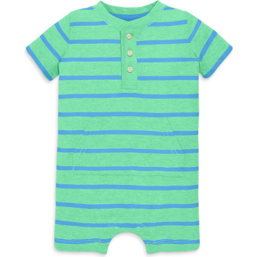 Baby Heathered Henley Shortie, Clover Cornflower Stripe