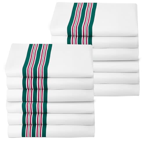 Linteum Textile Supply Hospital Receiving Blankets for Newborns – 100% Cotton, 30x40 in, White w/Teal & Pink Stripes – Classic Swaddle Wraps for Babies – 12-Pack
