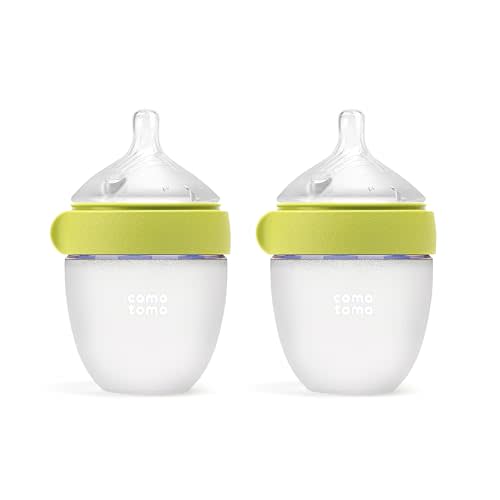 Comotomo Silicone Baby Bottle Gen 2 – 2026 Release (5oz) – True Slow-Flow Nipple for Newborn Feeding (0-3 Months) with Dual Anti Colic Vents for Breast to Bottle Transition, Green (Double Pack)