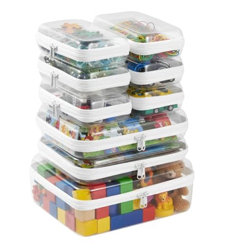 9 pcs Zipper Pouches Nesting Set, Hard Shell Toiletry Bag, Stackable Travel Organizer, Cosmetic Bags, Transparent Diaper Bag, Storage Cases (1 Tall M + 2M + 6S)