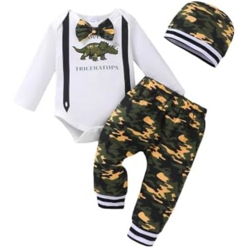 Baby Boy Clothes Infant Newborn Outfits Long Sleeve Letter Print Romper + Hat + Pants Set
