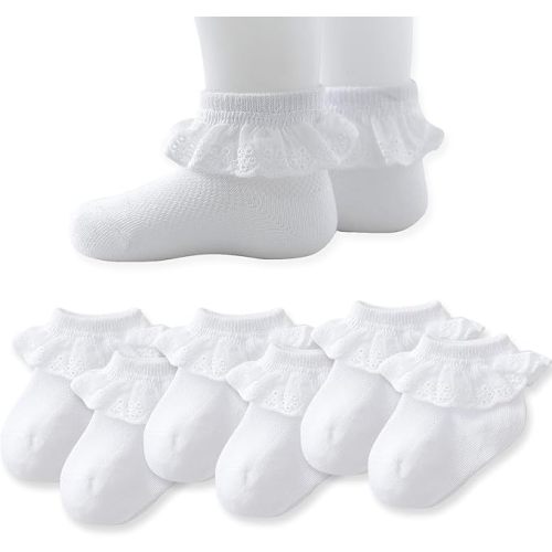 EPEIUS Baby Lace Socks Newborn Girl Eyelet Ruffle Socks Infant Toddler Dress Crew Sox 0-6/6-12/12-24 Months
