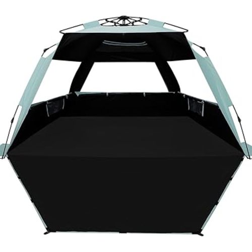 WhiteFang Deluxe Pop Up Beach Tent Sun Shade Shelter for 3-4/5-6 Person, UV Protection, Extendable Floor with 3 Ventilating Windows Plus Carrying Bag, Stakes, and Guy Lines