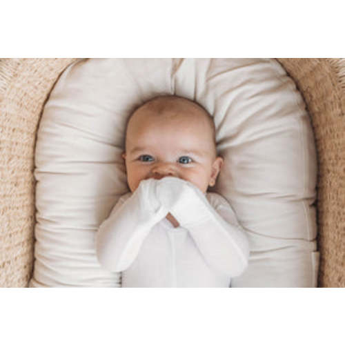 Newborn Peasy Long Sleeve Onesie w/Foldover Mittens(White)