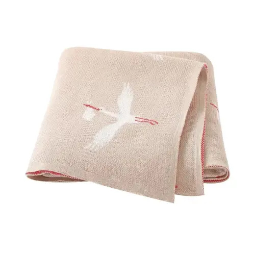 (Khaki Color) Crane Knitted Blanket