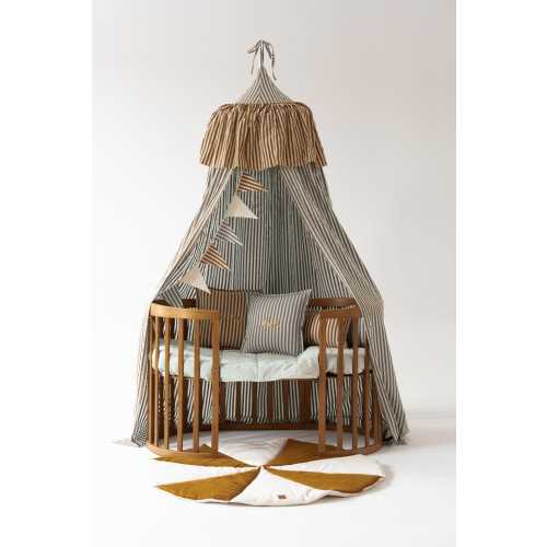 Nursery canopy with ruffle "Blue and brown stripes", children's canopy for retro room, decor for modern toddler room