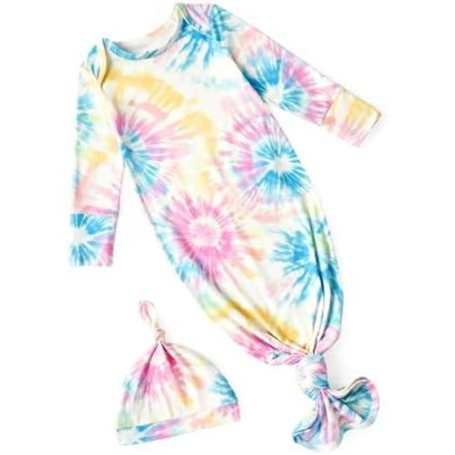 PATPAT Baby Sleeper Gown with Hat for Newborn, Knotted Baby Gown with Fold-Over Mittens for Infant Girl Boy Home Coming Gift
