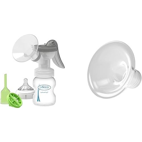 Dr. Brown's Manual Breast Pump with SoftShape 100% Silicone Shield & Anti-Colic Options+ Wide-Neck Baby Bottle 5 oz/150 mL,with Level 1 Slow Flow Nipple & SoftShape™ 100% Silicone Nipple Shields