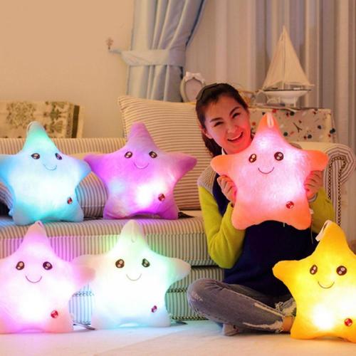 Creative Colorful Body Twinkle Star Shaped Plush Pillow, LED Night Light Glowing Cushions Stuffed Toys Soft Relax Gifts Smile 5 Colors Body Pillow for Kids, Decoration (Pink)