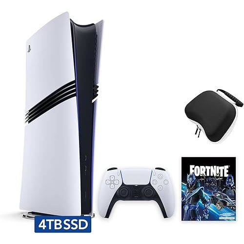 Sony PlayStation 5 Pro 4TB Digital Edition Fortnite Cobalt Star Bundle with Controller Case - White - Upgraded 4TB Ultra Fast SSD Double the Storage Space Flagship PS5 Pro - White [playstation_5]