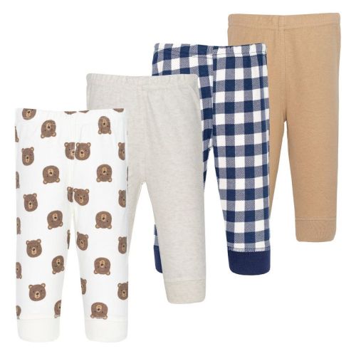 Hudson Baby Basics Infant Boy Comfy Cotton Pants 4-Pack, Cozy Bear Adventure, 9-12 Months