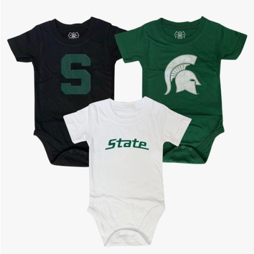 Wes and Willy Baby College Team 3 Pack of Cotton Rompers