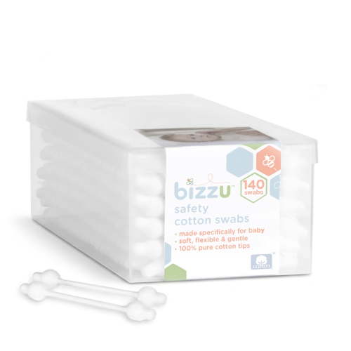 Bizzu Safety Cotton Swabs, 140 Count, Baby Care, Soft, Newborn, Toddler, Gentle Pointed Tips