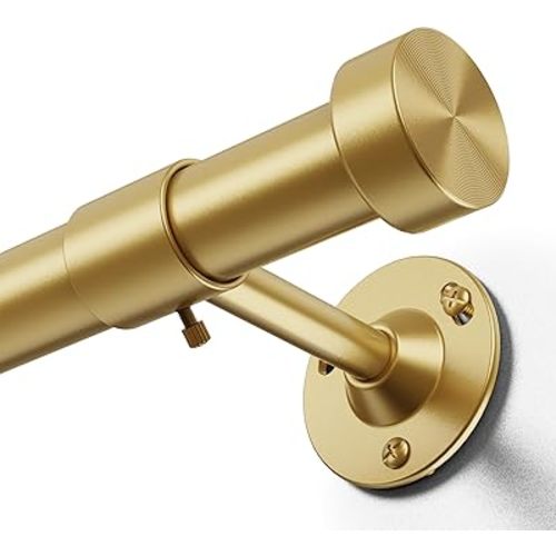 YaFex Heavy Duty Curtain Rods 32-60 Inch, 1 Inch Adjustable Gold Curtain Rod for Windows,Short Window Treatment Rods with Aluminium Finials, Easy Installation