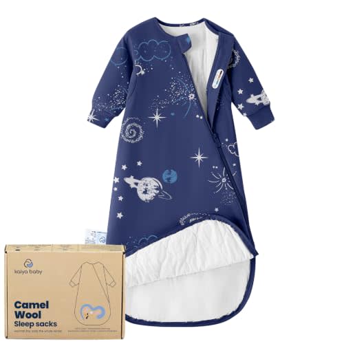 Organic Cotton Baby Sleep Sack, Long Sleeve 1.0 TOG Wearable Blanket, 0-6M | Safe Sleep Design, Soft Warm Sleep, GOTS Certified, Organic Cotton & Camel Wool Filling, Temp Sensing Sticker, Two-Way Zipper