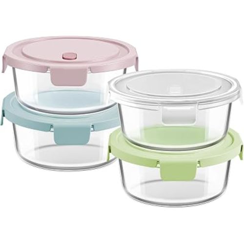 4 Cup/32oz Borosilicate Glass Meal Prep Containers with Vented Lids, 4 PACK