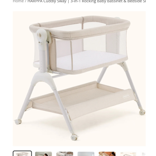 HARPPA Cuddly Sway | 3-in-1 Rocking Baby Bassinet & Bedside Sleeper with Anti-Reflux Mattress for Newborns | Attaches to Bed, Adjustable Height, Tool-Free Setup, Portable Wheels, CPSC Certified, Gentle Rocking Motion | Ideal for Infants, Safe Co-Sleeping