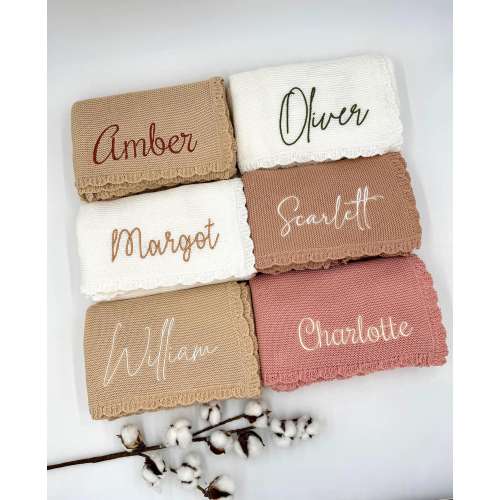 Personalized Baby Blanket, High-quality Knitted Natural Cotton Blanket with custom Baby Name, Baby Shower Gift