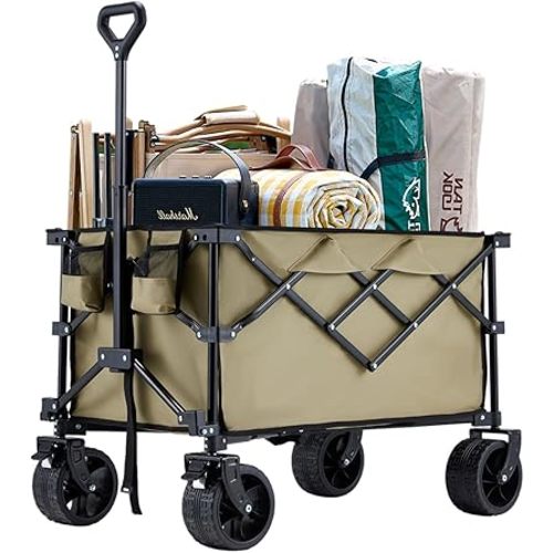 Collapsible Wagon, 400LBS Wagons Carts Foldable, Beach Carts with Big Wheels for Sand, Heavy Duty Wagon, Folding Cart with All-Terrain Wheels, Garden Carts Sports Beach