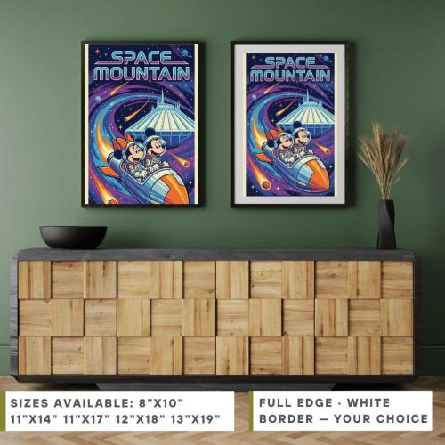 Space Mountain Ride Poster, Mickey Minnie Theme Park Art Print (Sizes Available), Disney Fan Gift, Retro Wall Art, Disney Lover Gift