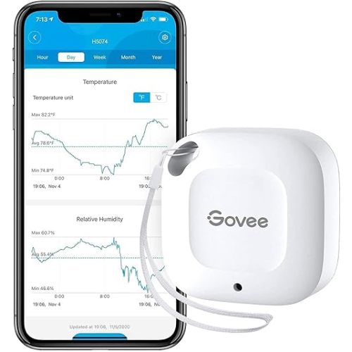 Govee Hygrometer Thermometer, Mini Wireless Thermometer Bluetooth Humidity Sensor with Notification Alert, Data Storage and Export, 262ft/80M Connecting Range