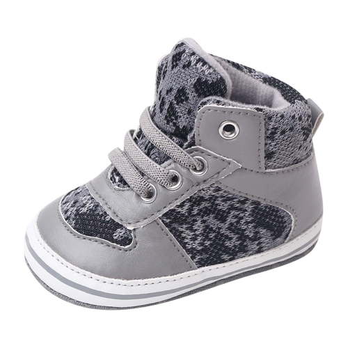Ulitacool Boys Shoes 0-6 Months Unisex Baby Sneakers Non Summer Rubber Sole First Walkersflat Sole Round Head High Top Lace Up Colorblock Sports Shoes Soft Dailywear Grey