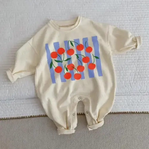 Baby Striped Cherry Beige Romper
