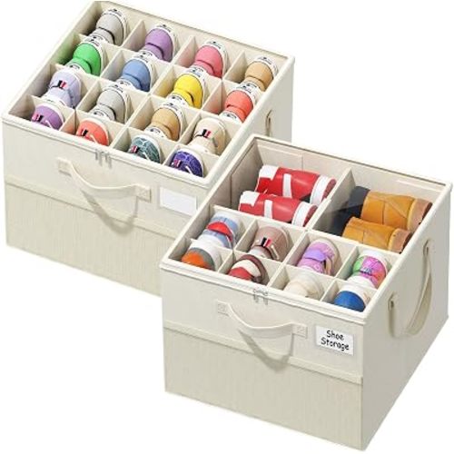 Plus Size 2 Pack Shoe Organizer for Closet, Foldable Shoe Storage Box
