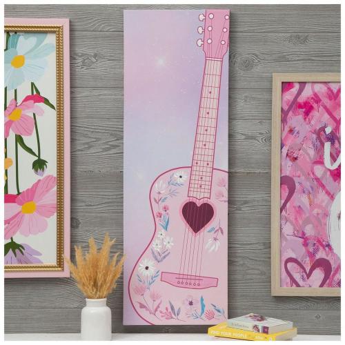 Pink Floral Guitar Canvas Wall Decor