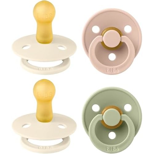 BIBS Colour Soother 4-Pack | BPA Free Dummy Pacifier | Round Nipple | Natural Rubber Latex | Made in Denmark | Size 6-18 Months | Ivory Mix