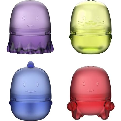 Ubbi Translucent Interchangeable Silicone Bath Toys for Baby and Toddler, Mix and Match Ocean Animal Water Toys, Set of 4