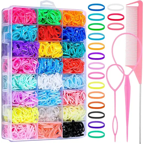 2000 Pcs Elastic Hair Rubber Bands for Girls, 24 Colors Small Girl Hair Ties Baby Hair Ties Elastic Rubber Bands with Hair Loop Styling Tool Hair Accessories for Toddler Baby Girl Hair