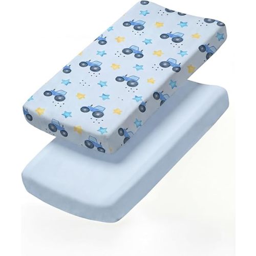 Changing Pad Cover - Pack of 2 Soft Unisex Diaper Change Microfiber Table Sheets - Fits 32"x16" Contoured Pad - Changing Pad Cover for Baby Boys & Girls - Snug, Machine Washable - Oeko-Tex, Night Farm
