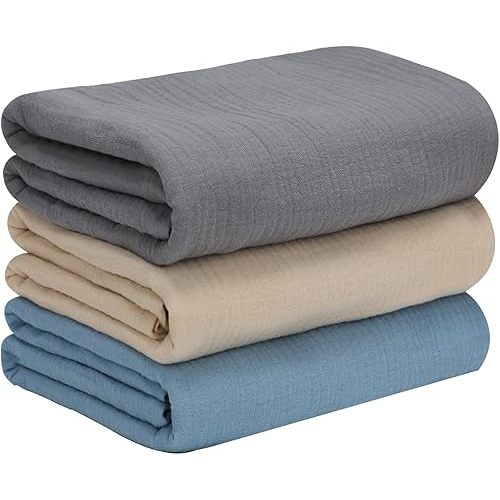 Baby Muslin Swaddle Blankets for Boys and Girls, 3-Pack Soft and Breathable Cotton Swaddles, Large 37 x 49 inches Receiving Blankets, Essentials for Newborns, Unisex 005