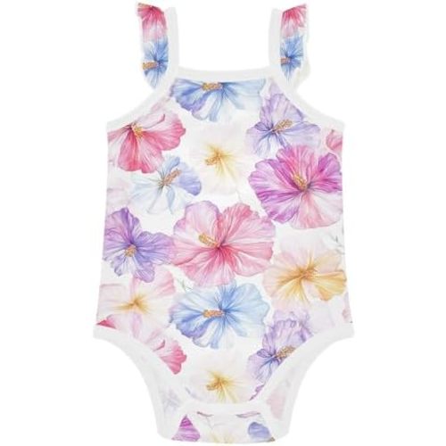 JUNZAN Baby Cotton Infant Bodyshirts Cute Soft Hibiscus Flowers Baby Girl Summer Clothes for Baby 0-24 Months
