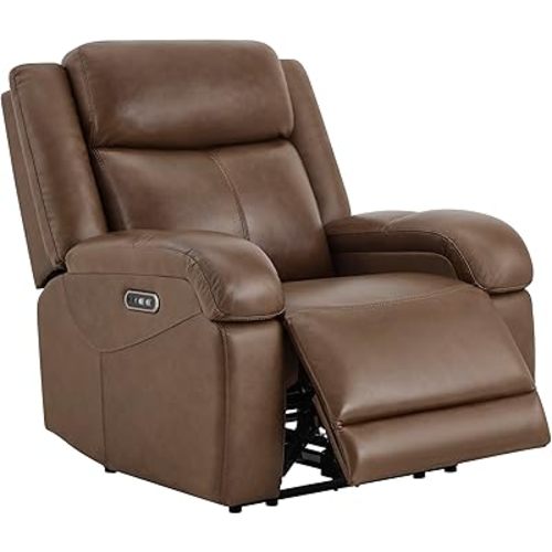 Watson & Whitely Genuine Leather Power Recliner Chairs for Adults, Wall Hugger RV Recliner with Power Headrest & Charging Ports, Electric Recliner Sofa Chair for Living Room, Cafe