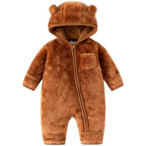 Newborn Baby Boys Girls Bear Hooded Fleece Snowsuit