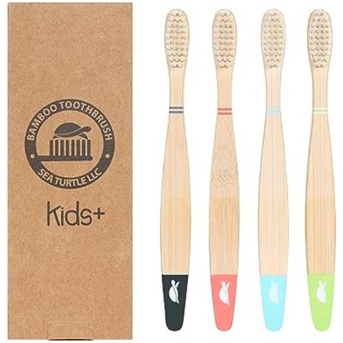 SeaTurtle Plant-Based Bristles, Bamboo Toothbrushes, Soft Natural Toothbrush for Kids (4 Pack)