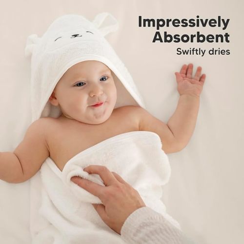 KeaBabies Hooded Baby Towel for Newborn - Viscose Derived from Bamboo Large Baby Bath Towels with Hood for Boys, Girls, Toddler, Extra Absorbent & Soft Newborn Bath Essentials (Lamb)