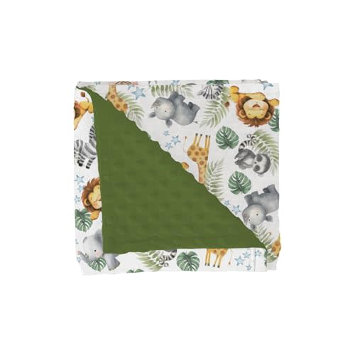 Jungle Friends Baby Blankets for Girl Boy Safari Lion Giraffe Elephant Tropical Leaves Soft Mink Dotted Backing Double Layer Swaddle Blanket African Animals Bed Throws for Newborn Toddler Crib 30x40